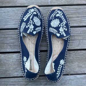 Soludos Navy Blue Espadrilles with White Embroidery